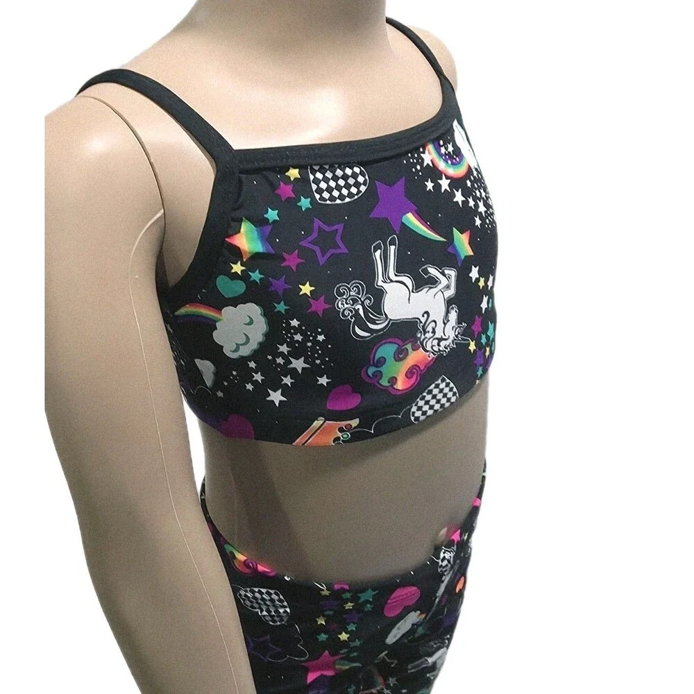 Duck Crossing VTG 90s Girls Neon Unicorn Party Dance Legging & Top Set Size L